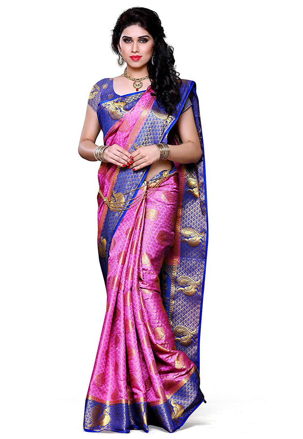 Woven Kanchipuram Silk Saree in Pink : SEH1440