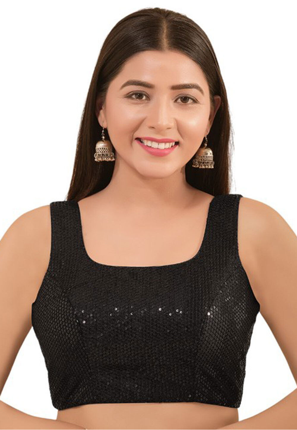 Black Blouse with the high Round Neck in Art Silk with Cut Out Back and Hook Closure main image 0