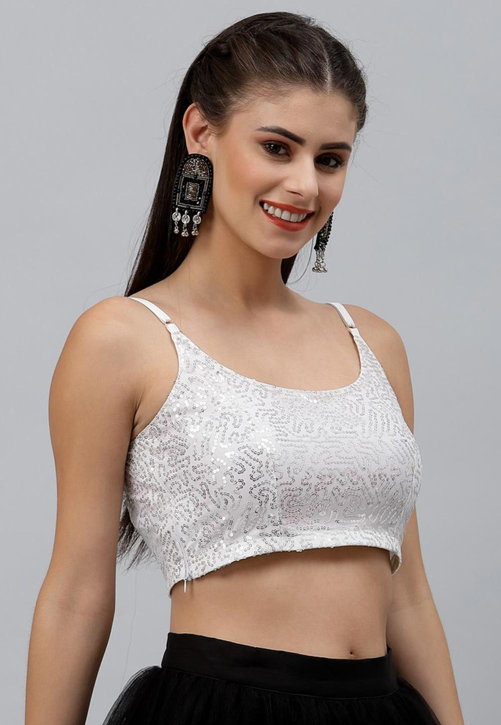 Buy Sequinned Net Crop Top in White Online TRB1654 Utsav Fashion