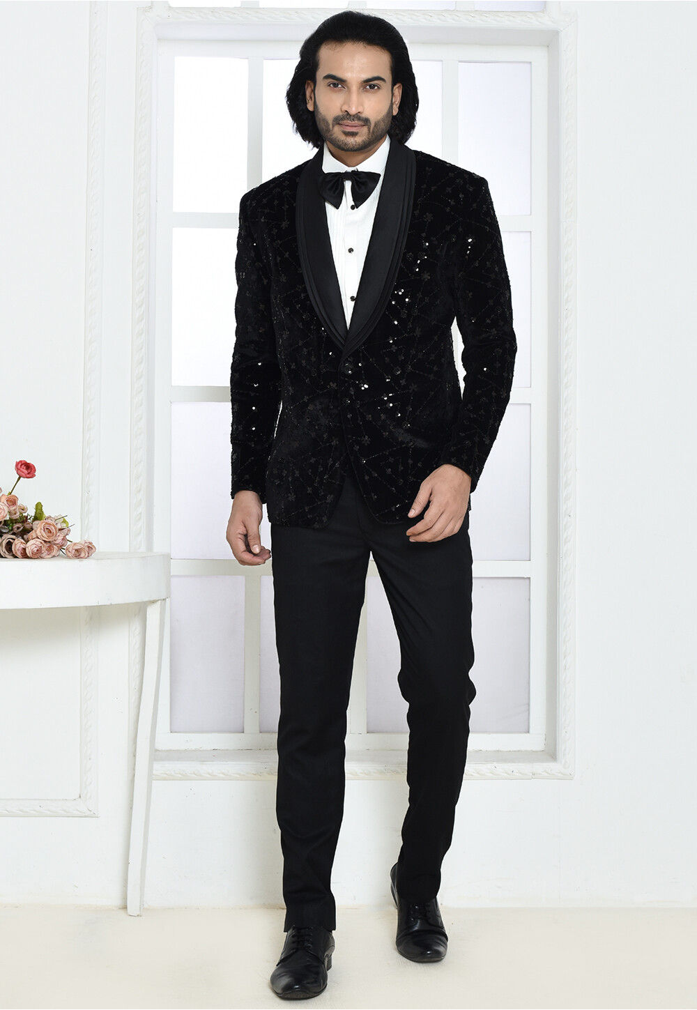 Sequins Velvet Suit Set in Black MTX3134