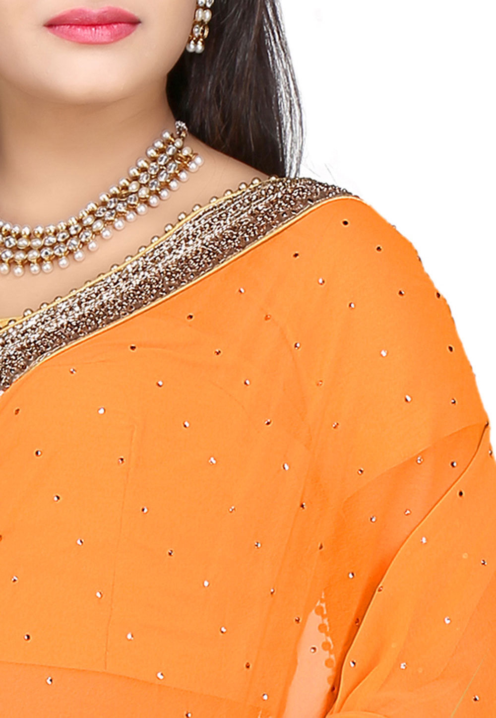 Mustard Georgette & Recycled Polyester Barfi Saree Set