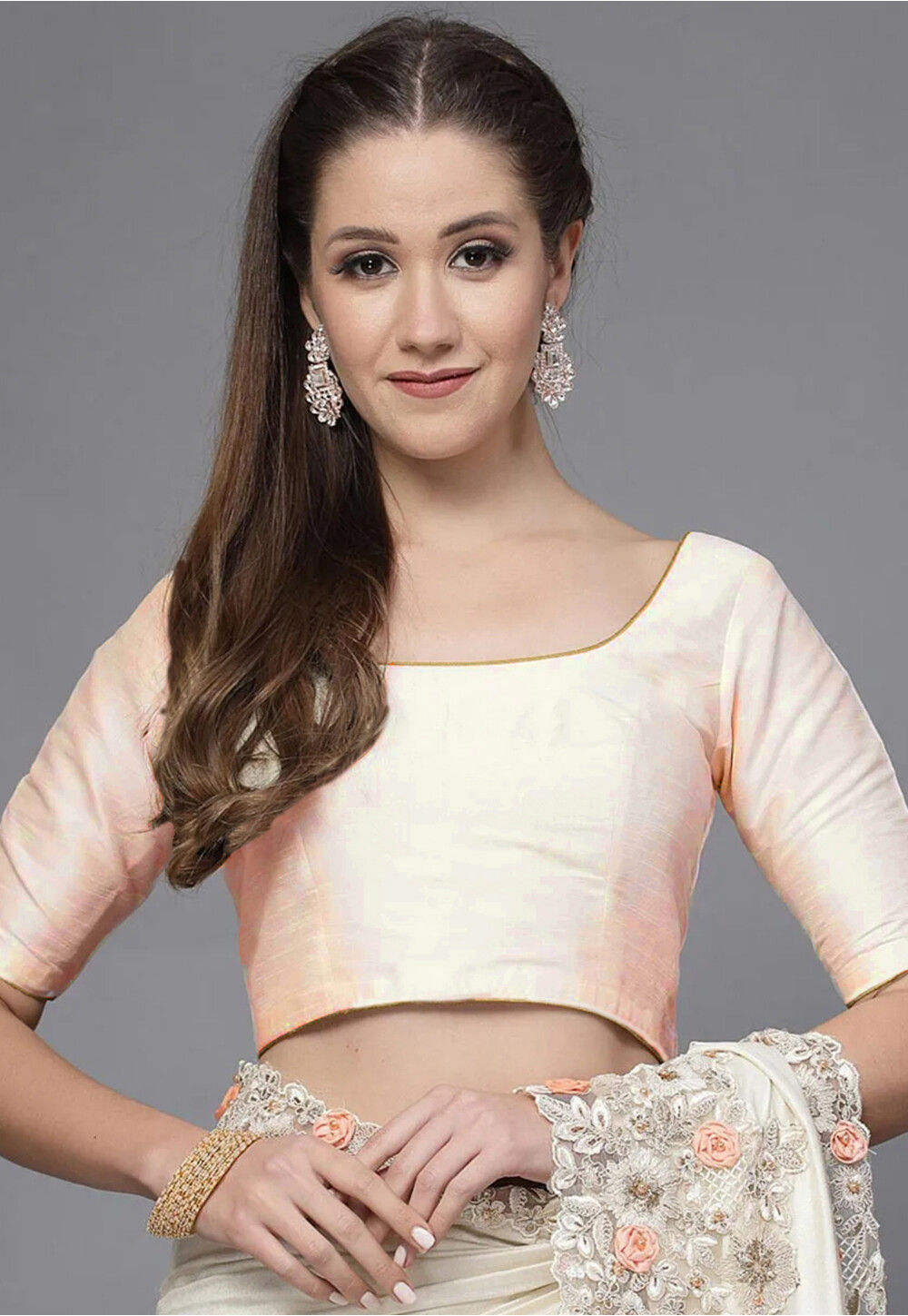 Buy Solid Color Art Silk Blouse in Peach Online : UAC244 - Utsav Fashion