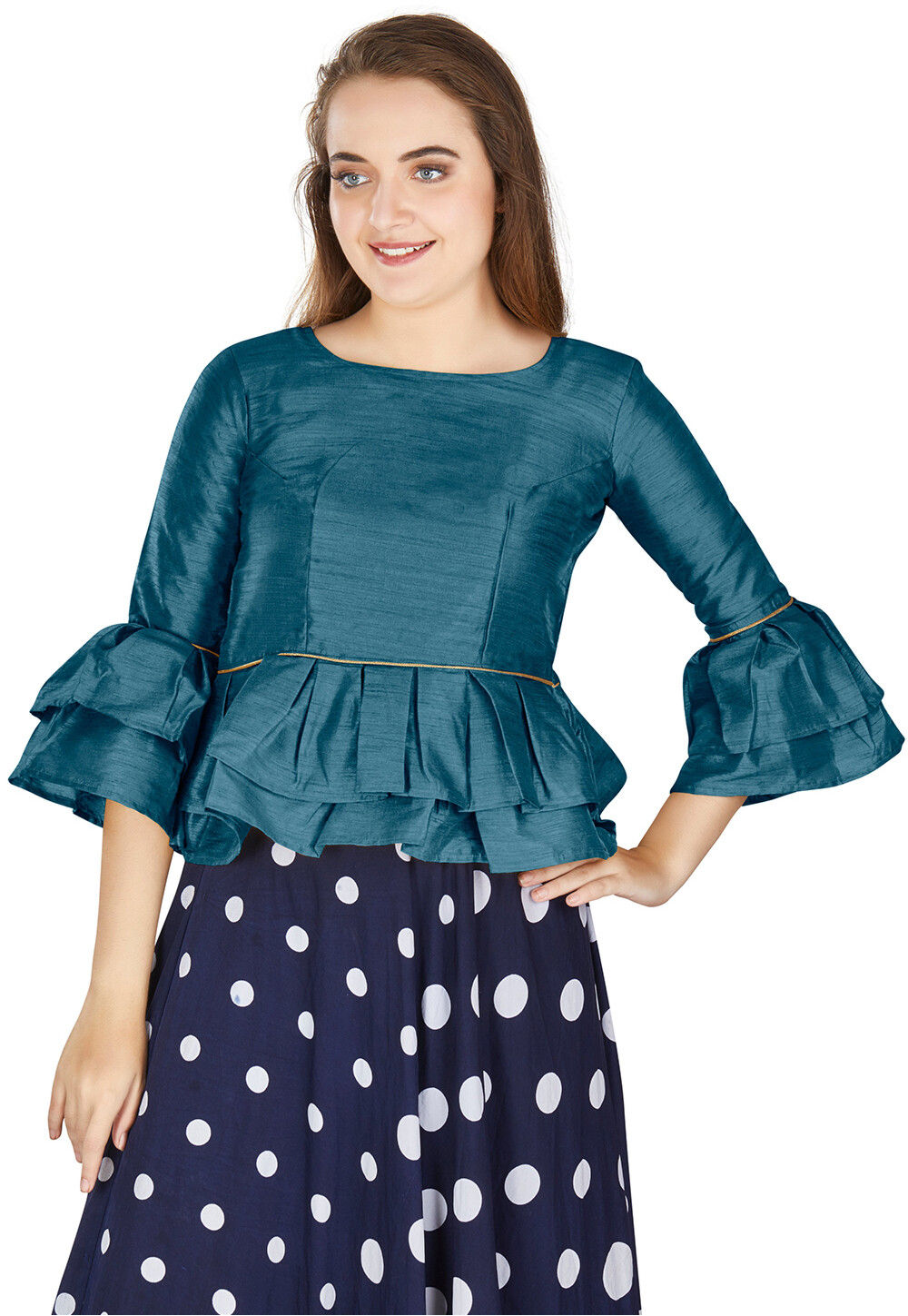 Teal Blue Silk Blouse