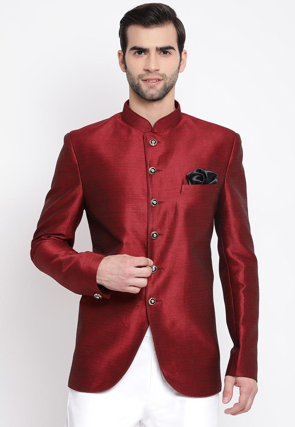 Buy Solid Color Art Silk Jodhpuri Jacket in Maroon Online : MTR2209 ...