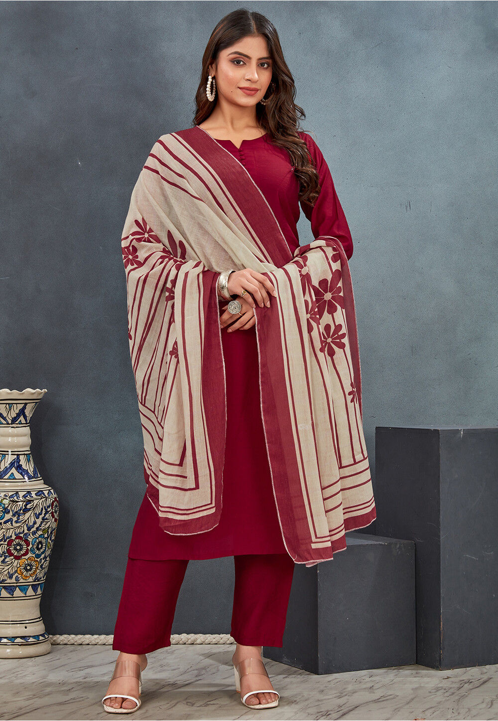 Buy Solid Color Art Silk Pakistani Suit in Red Online : KJC4941 - Utsav ...