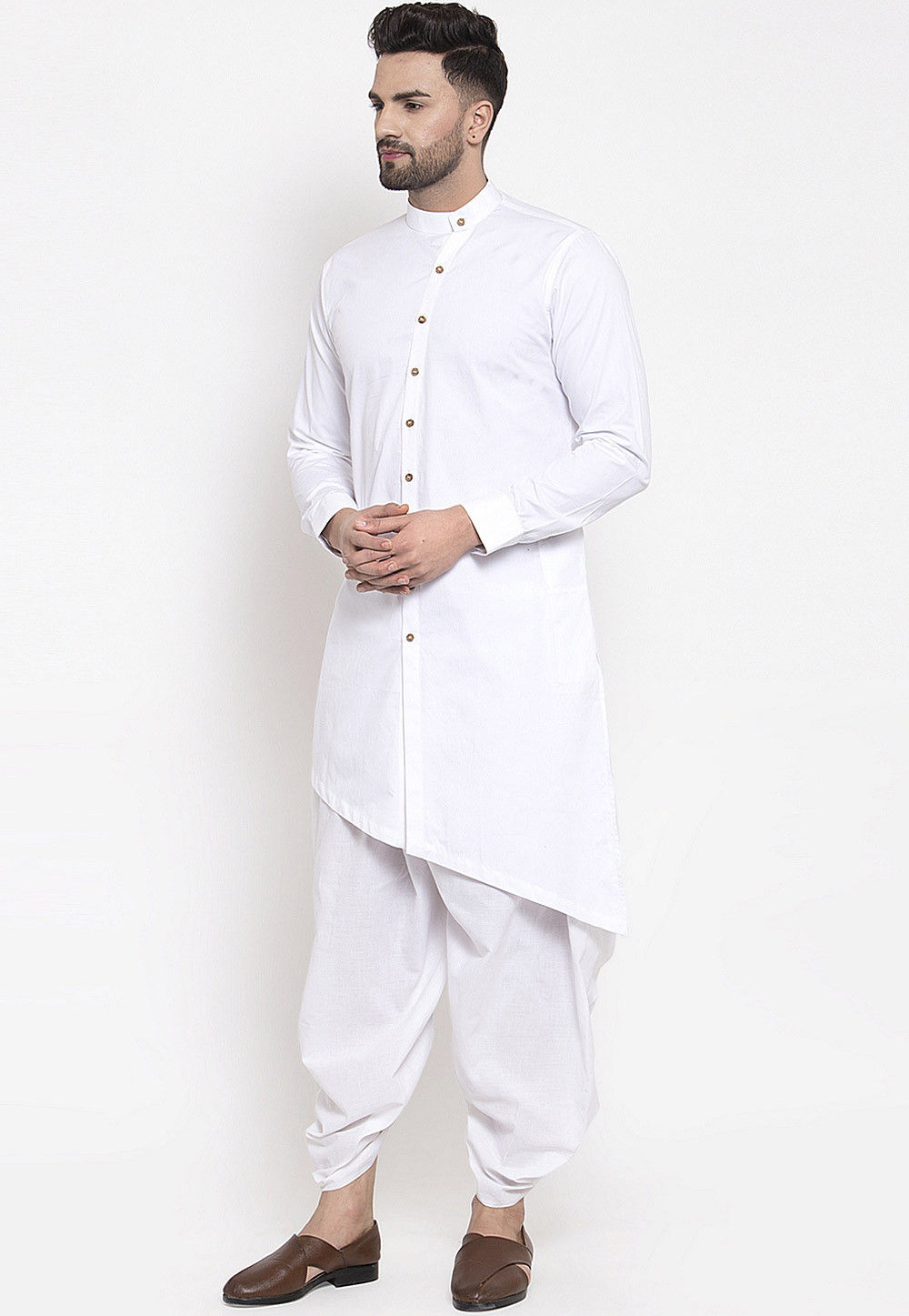 Solid Color Cotton Dhoti Kurta White