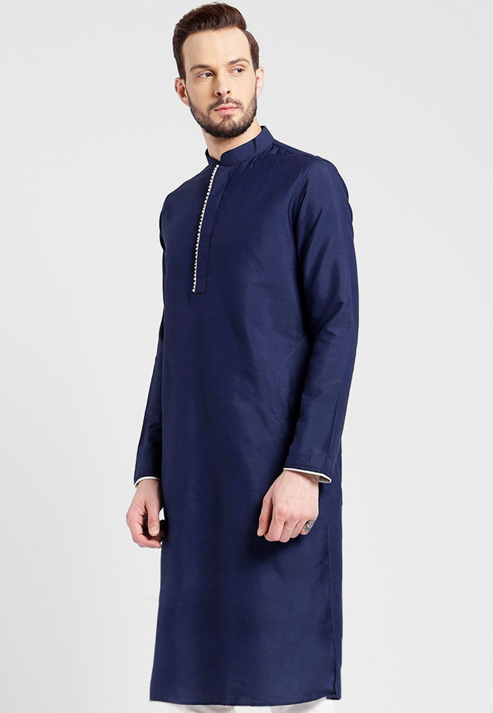 Men Navy-Blue Solid Kurta Only
