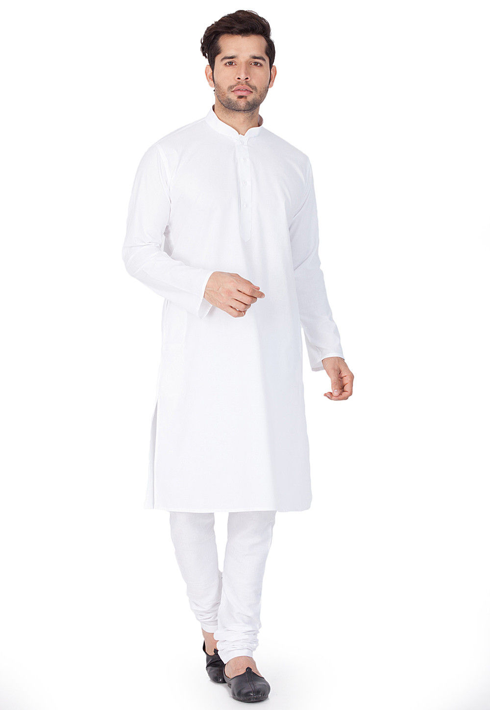 Solid Color Cotton Kurta Set in White : MTR217