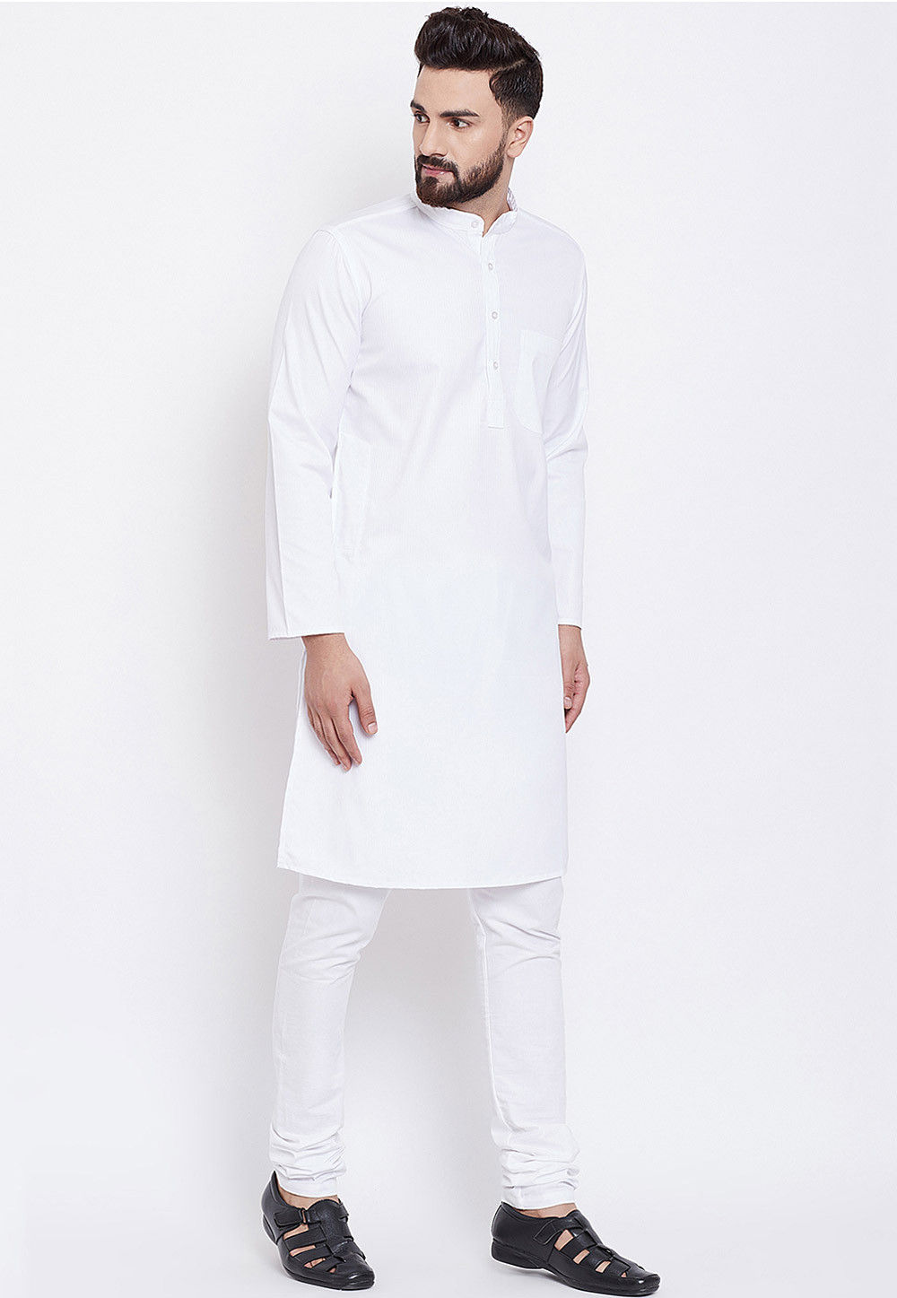 Buy Solid Color Cotton Kurta Set in White Online : MVE1025 - Utsav Fashion