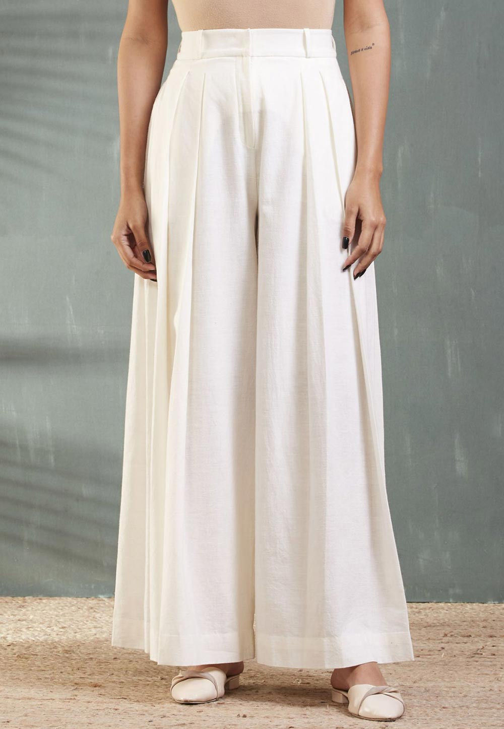 Solid Color Cotton Linen Palazzo in Off White : BMN52