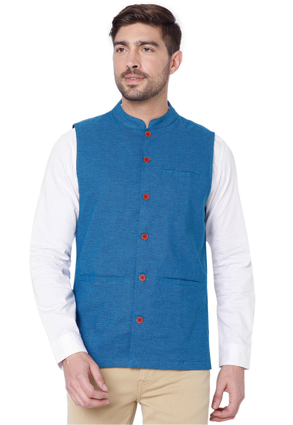 Woven Art Silk Jacquard Nehru Jacket in Pastel Green : MLC92