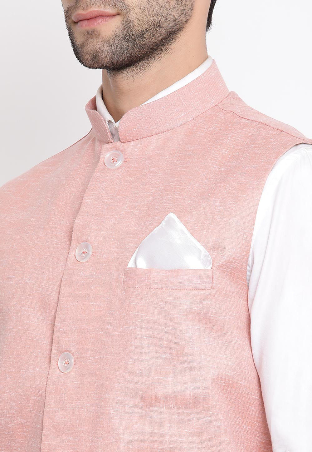 Solid Color Cotton Nehru Jacket in Light Pink : MTR2052