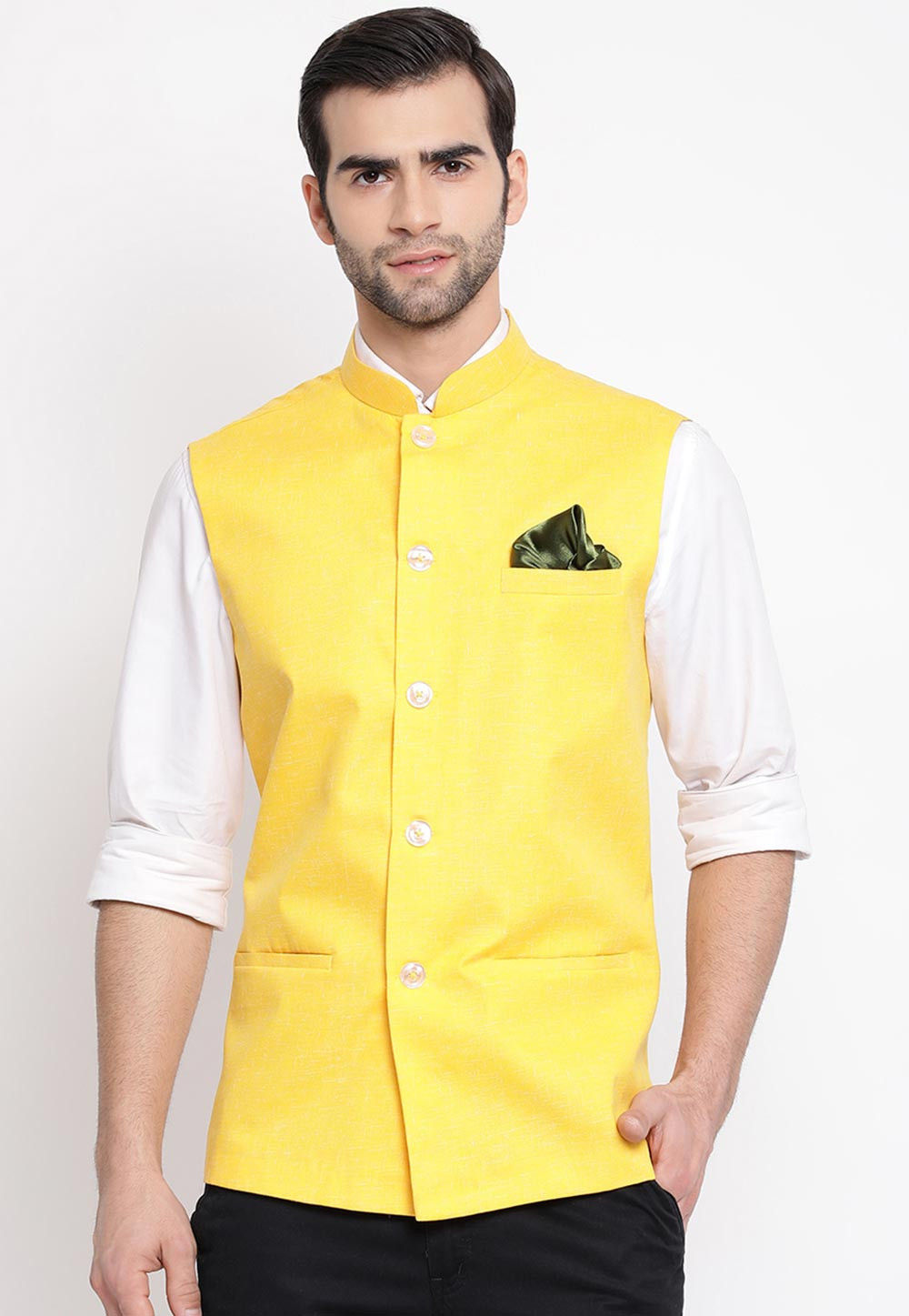 Hangup Yellow Solid Nehru Jacket - Buy Hangup Yellow Solid Nehru Jacket  online in India