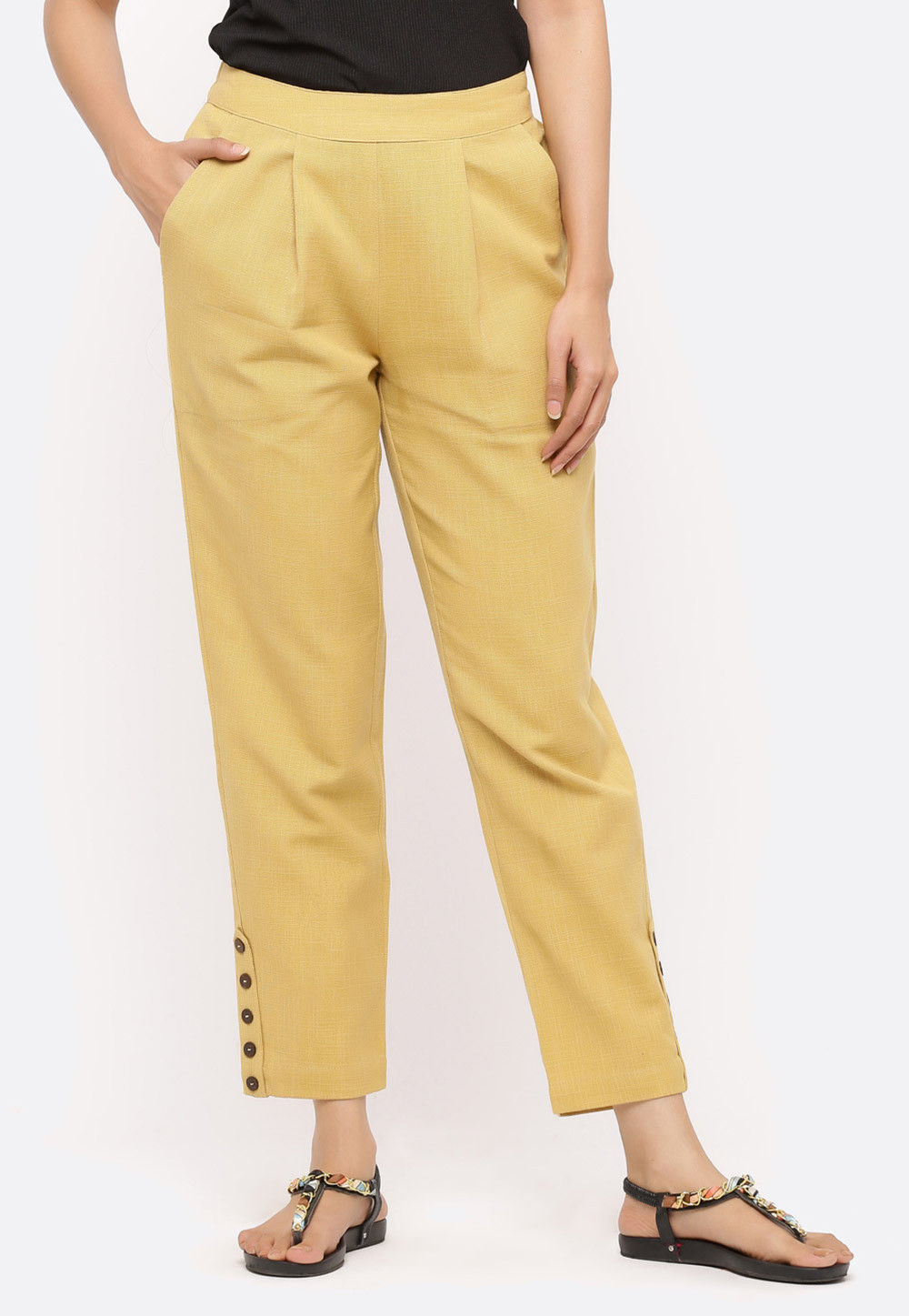 Buy Solid Color Cotton Pant in Beige Online : BMX69 - Utsav Fashion