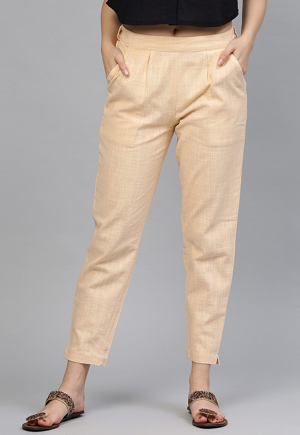 Solid Color Cotton Pant in Beige : TJA951
