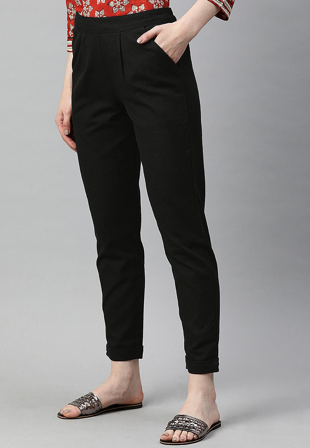 Solid Color Cotton Pant in Black : BMX33