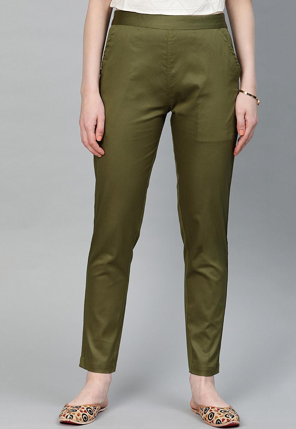 solid color cotton pant in olive green v1