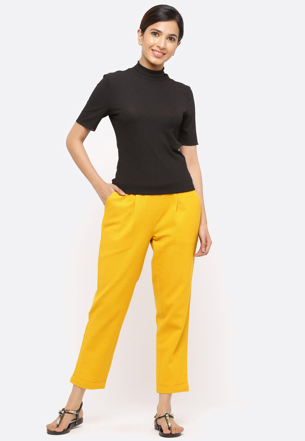 Solid Color Cotton Pant in Yellow : BMX64