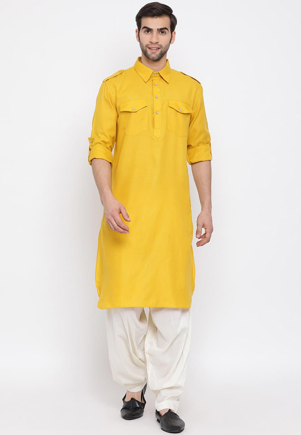 Solid Color Cotton Pathani Suit in