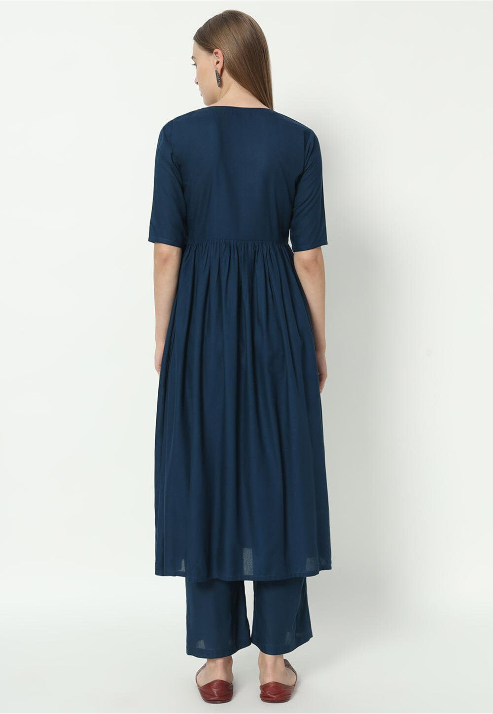 Buy Solid Color Cotton Rayon Co Ord Set in Dark Teal Blue Online ...