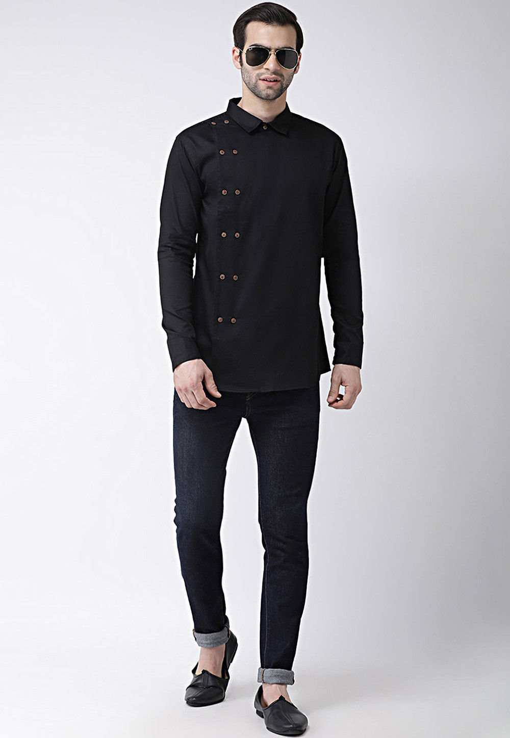 Black Casual Solid Short Kurta