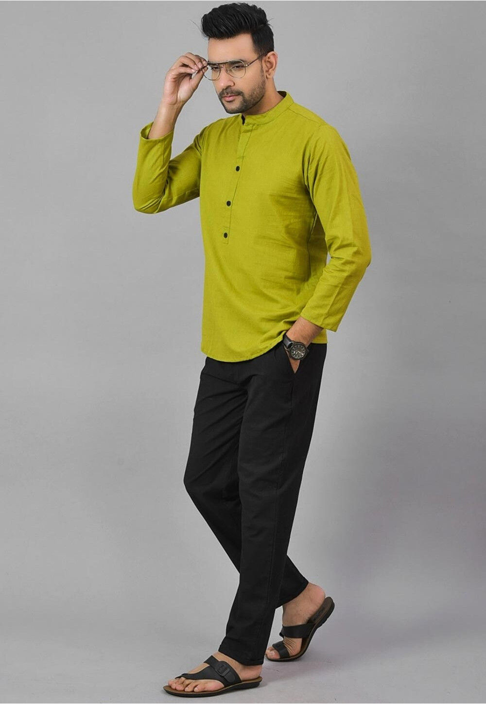 Designer Olive Green Cotton Printed Long Kurti Kurta Dress Style Size 42 XL SC1001