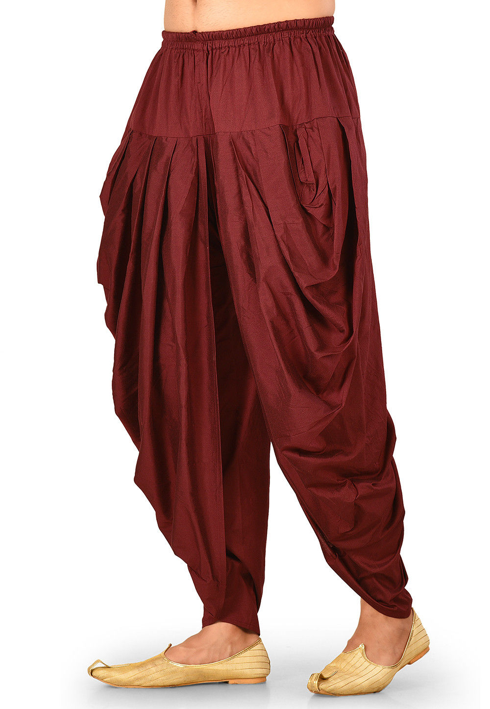 Solid Color Cotton Silk Dhoti Pant in Maroon : MLC525
