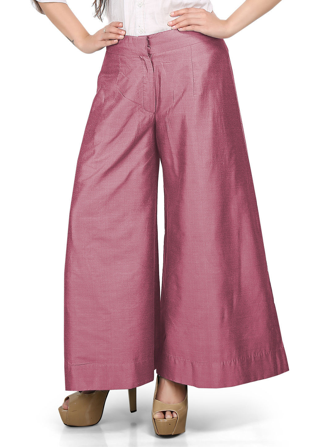 Pastel pink plain design cotton material Palazzo pants
