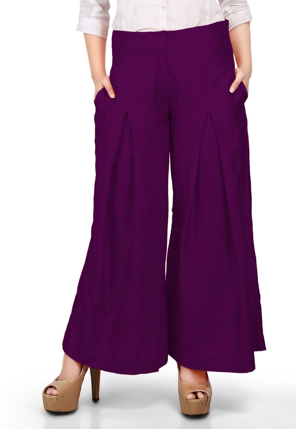 Solid Color Cotton Silk Palazzo in Purple : BJG48