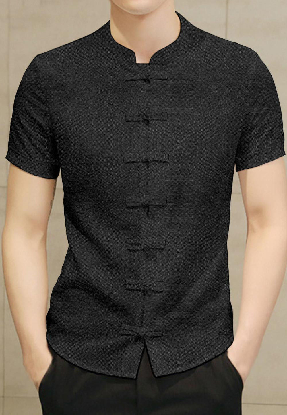 Buy Solid Color Cotton Slub Front Open Shirt in Black Online : MTE647 ...
