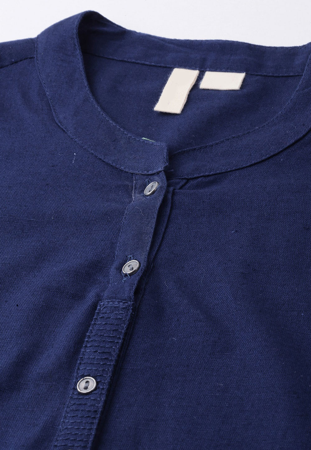 Navy Blue Solid Lace Trim Straight Rayon Kurta
