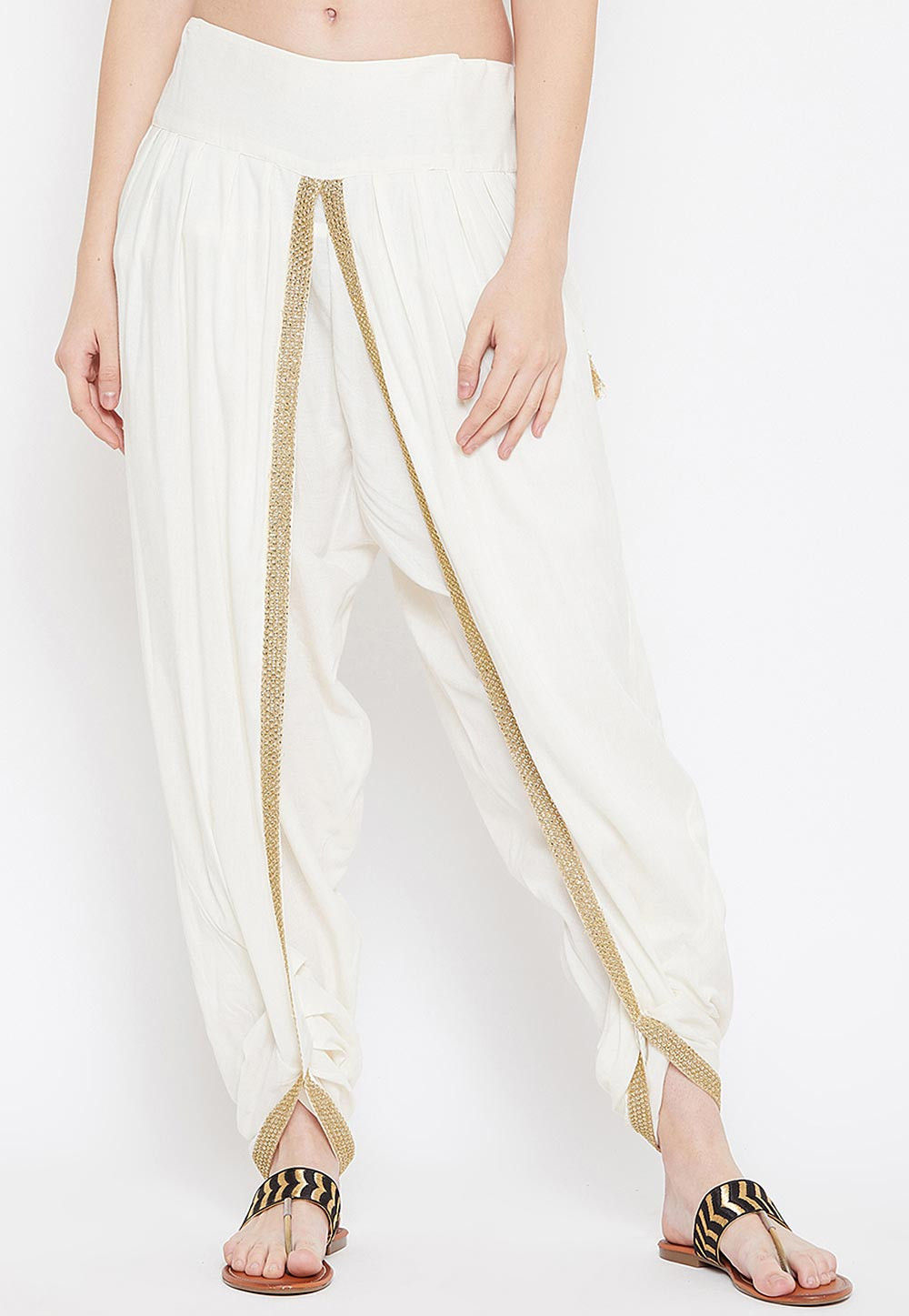 Solid Color Cotton Viscose Dhoti Salwar in Off white