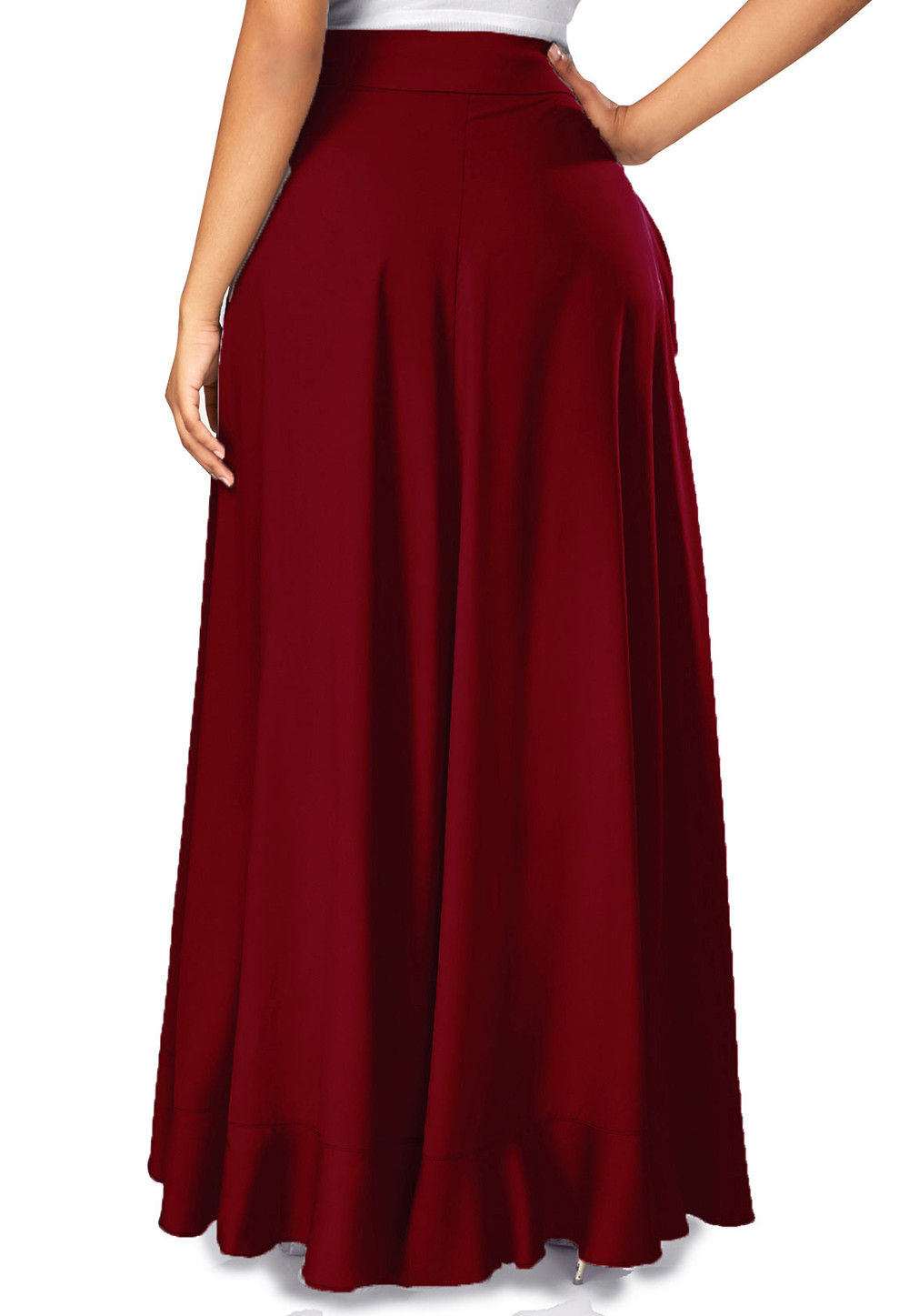 Solid Color Crepe Ruffle Palazzo in Maroon : BTN5