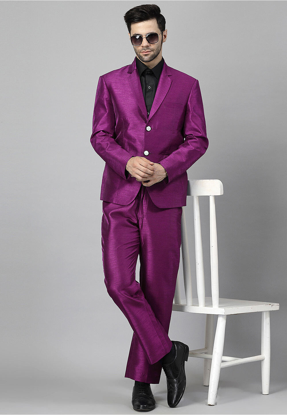 Buy Solid Color Dupion Silk Blazer in Magenta Online MXX1546 Utsav Fashion