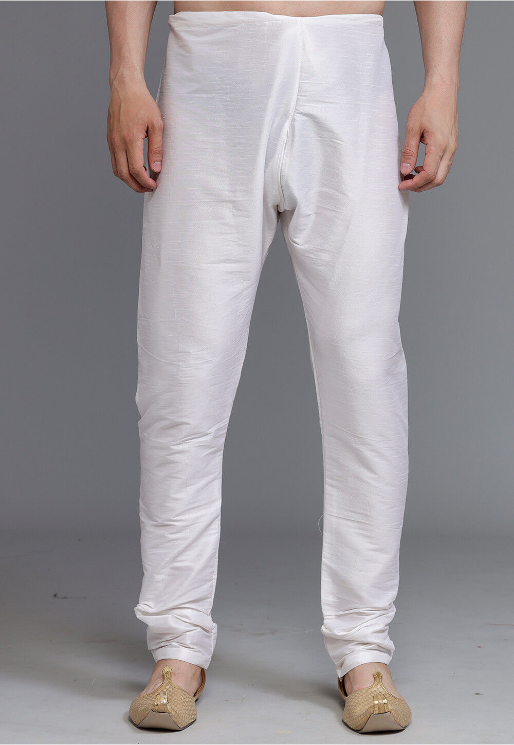 White Kurta Dupion SIlk Churidar