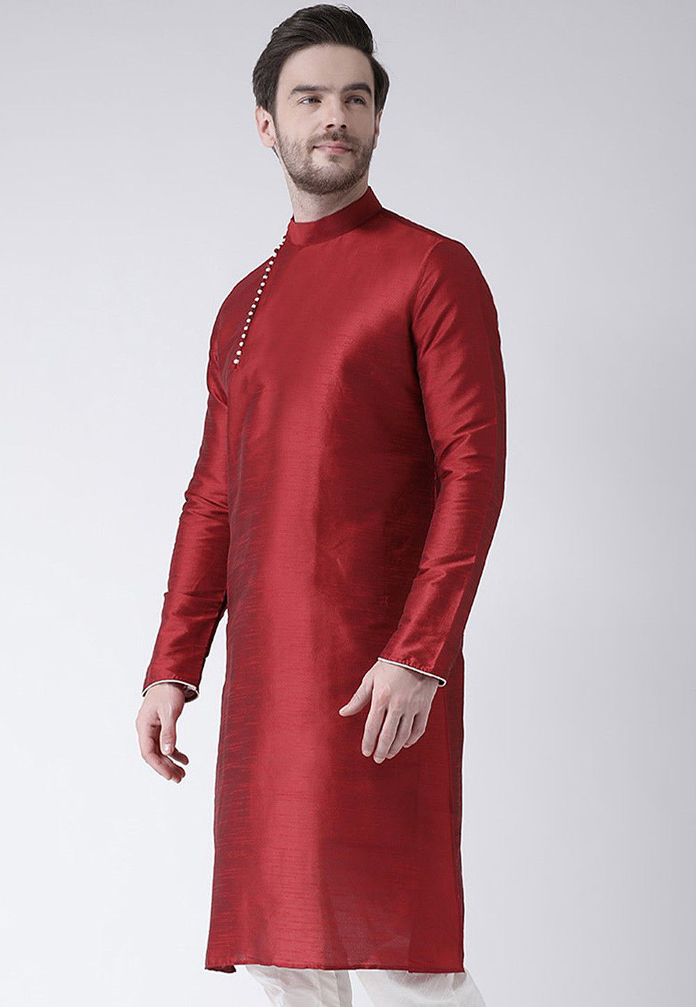 Men'S Green Solid Dupion Silk Kurta Only
