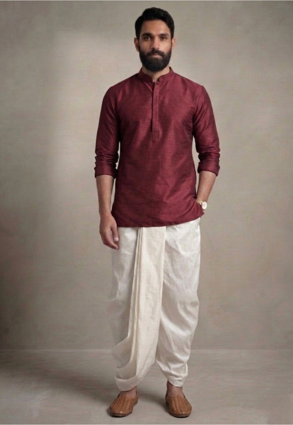 Buy Solid Color Dupion Silk Kurta Set in Maroon Online : MYH1248 ...
