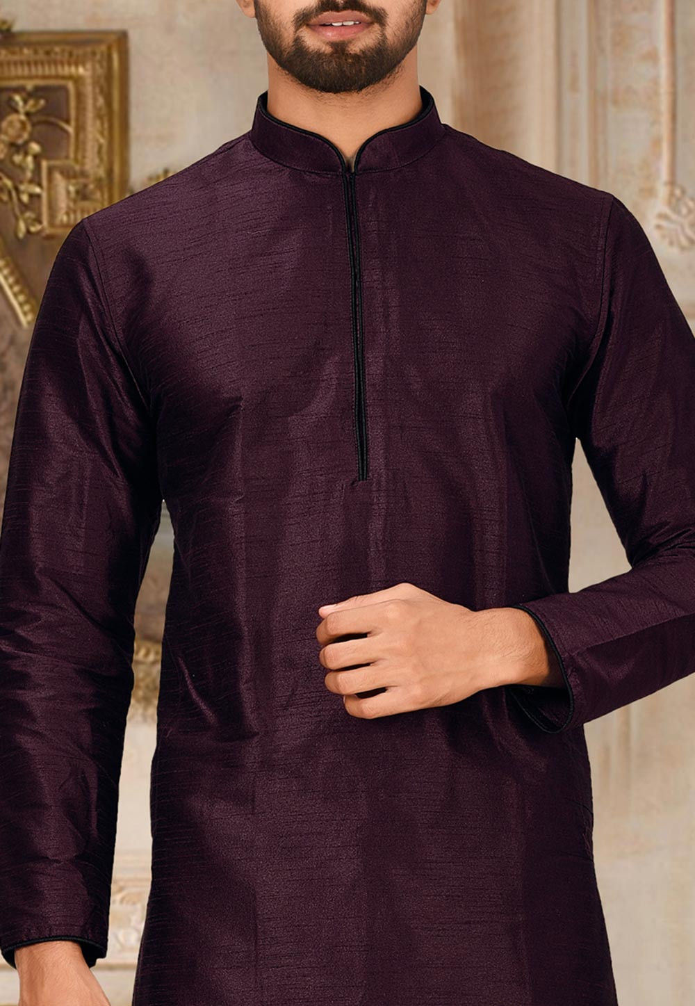 Buy Solid Color Dupion Silk Kurta Set in Wine Online MLC1033 Utsav