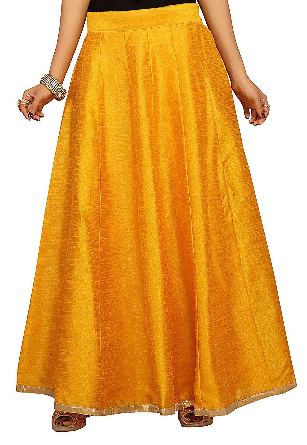 Solid Color Dupion Silk Long Skirt in Mustard : BDZ400