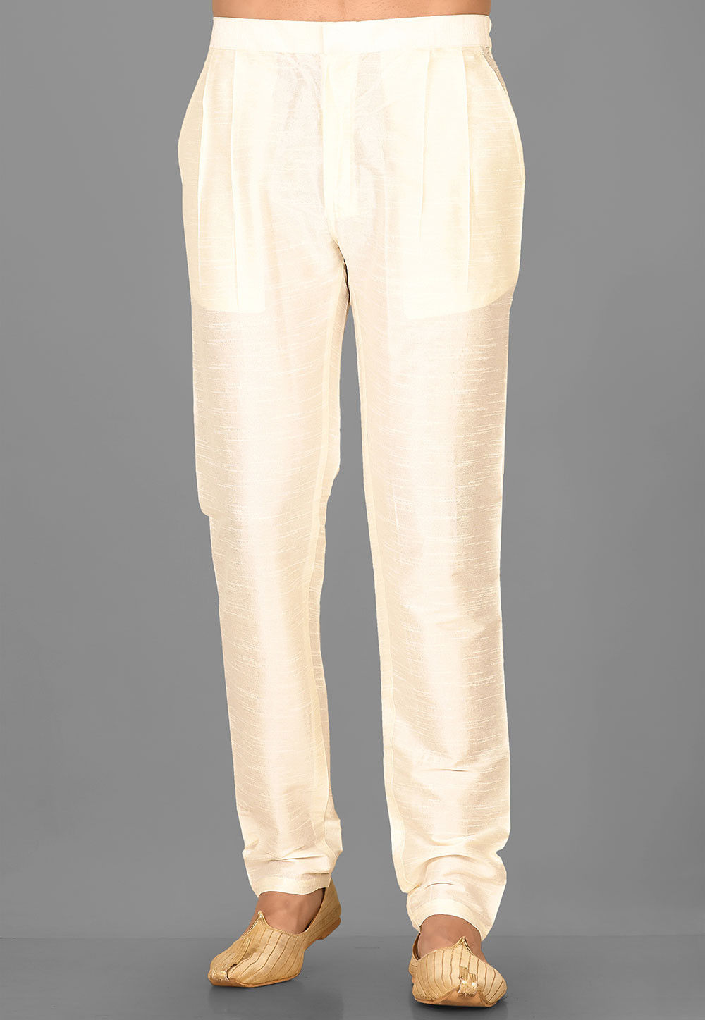 Buy Off-White Handcrafted Line Dobby Cotton Pants for Men | FGMNSP22-10 |  Farida Gupta