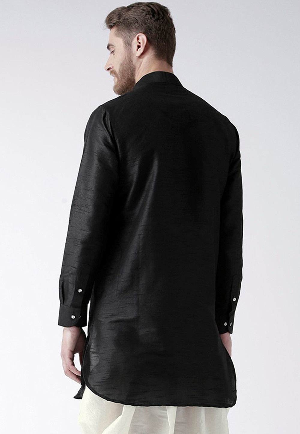 Solid Color Dupion Silk Short Kurta in Black : MVE1249