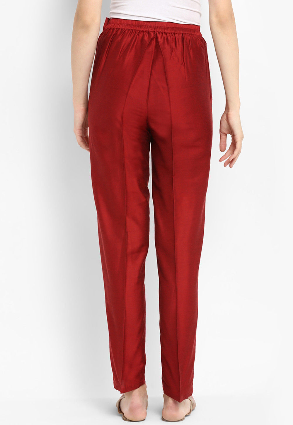 Solid Color Dupion Silk Trousers in Maroon : BDZ407