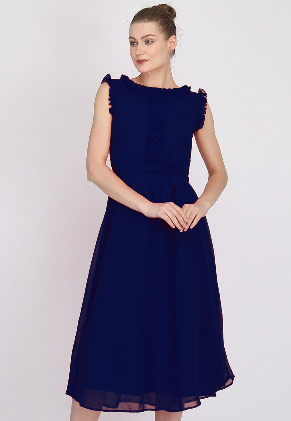Buy Solid Color Georgette Dress in Navy Blue Online : TVE848 - Utsav ...