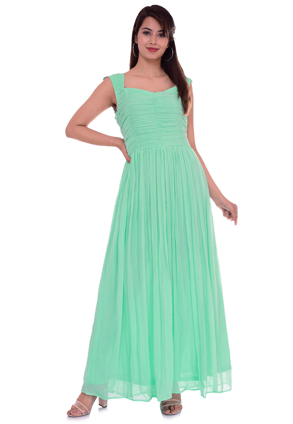 Sea Green Color Party Wear ReadyMade Gown  ANOKHI FASHION