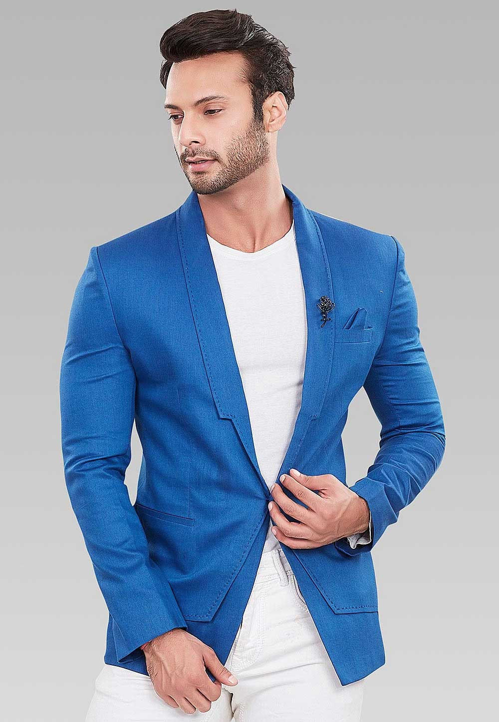 Solid Color Linen Cotton Blazer In Royal Blue V1 Mty158 2 