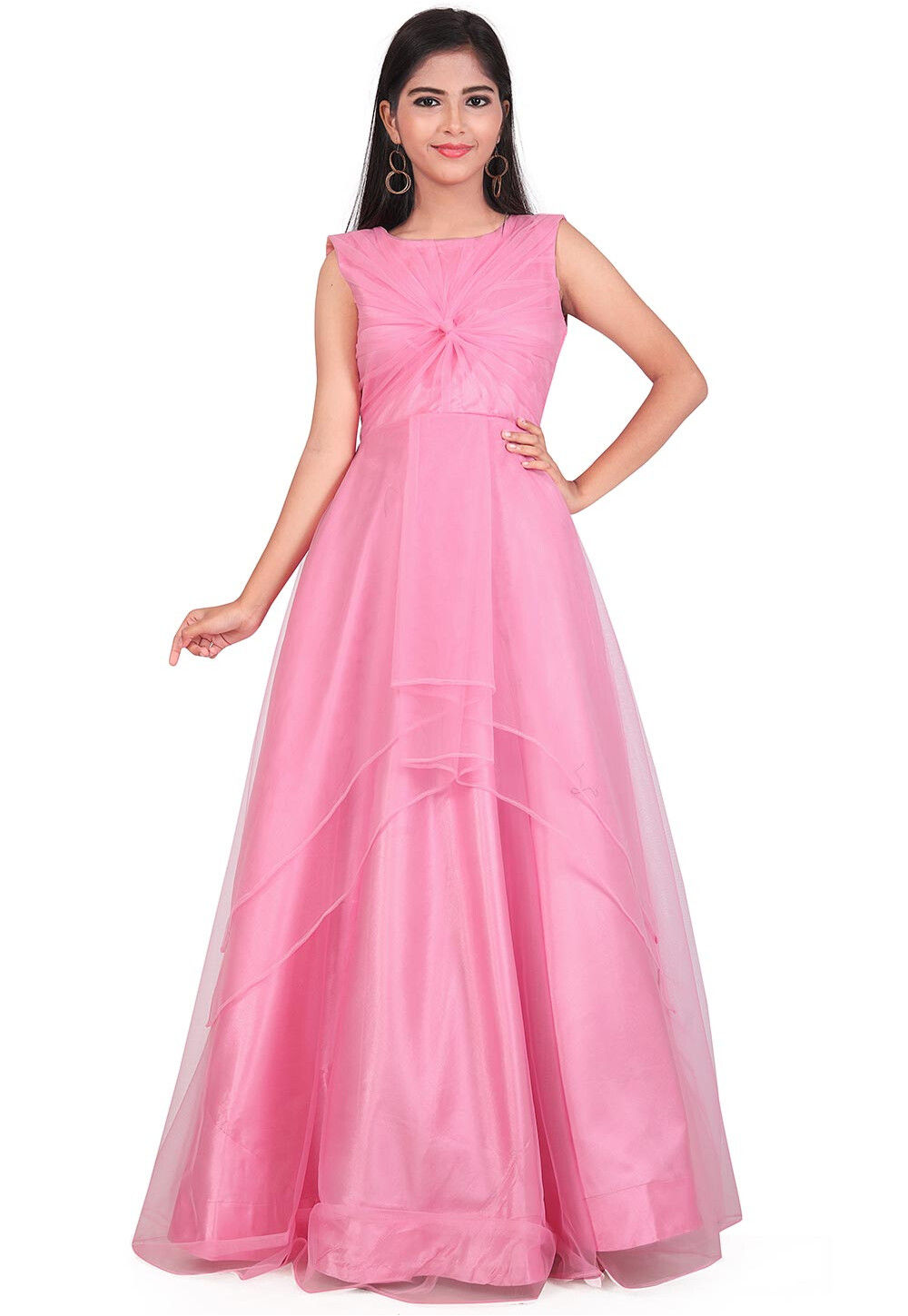Hand Embroidered Net Toga Gown in Pink : TCH97