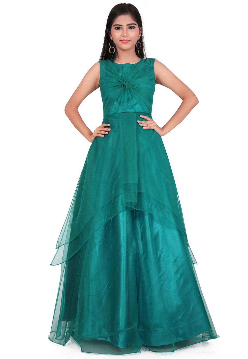 Sea green gown in net for party and reception wear  G3GGO0747   G3fashioncom