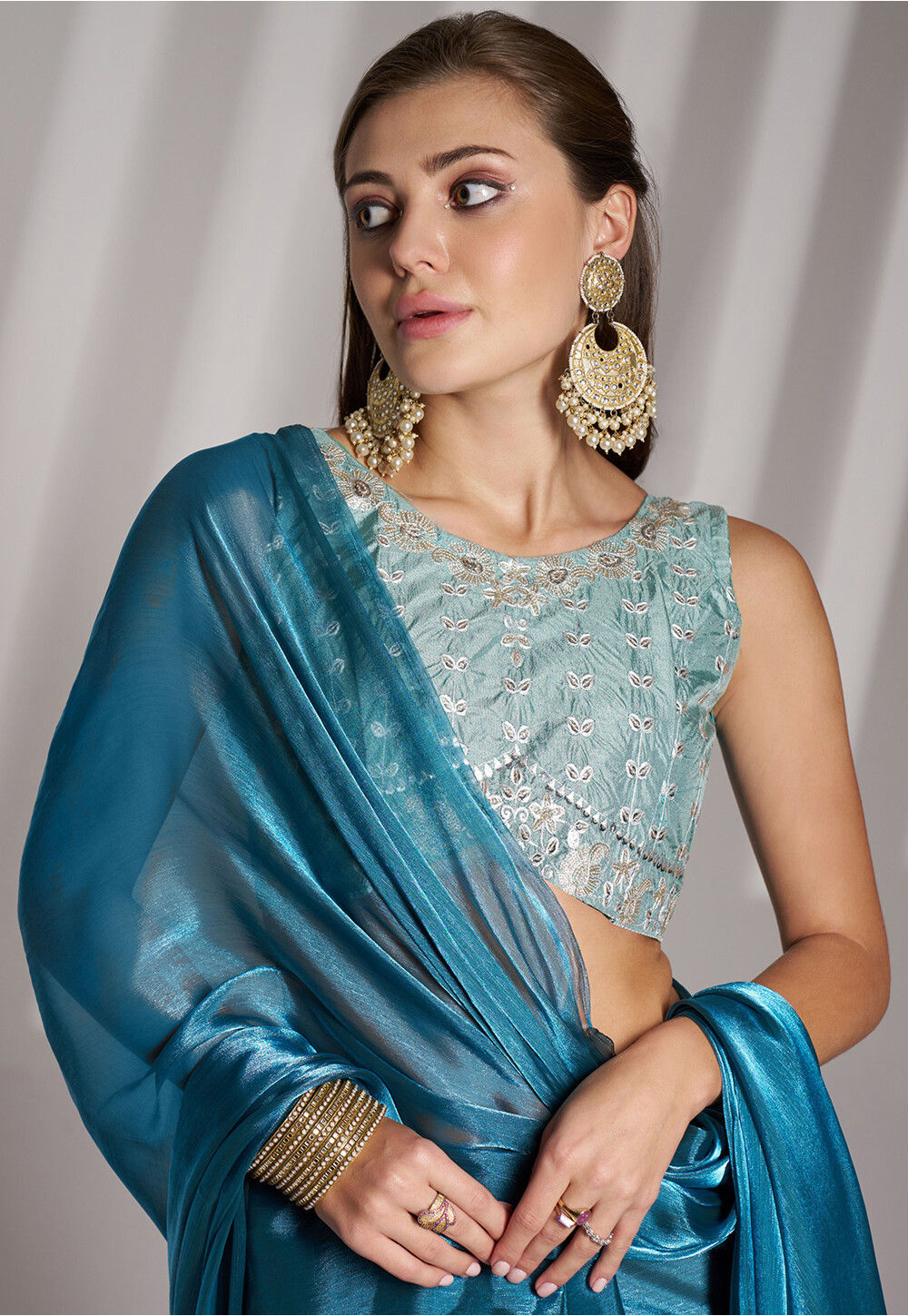 Solid Color Saree Buy Solid Color Organza Saree in Teal Blue Online : SPF13694 - Utsav ...