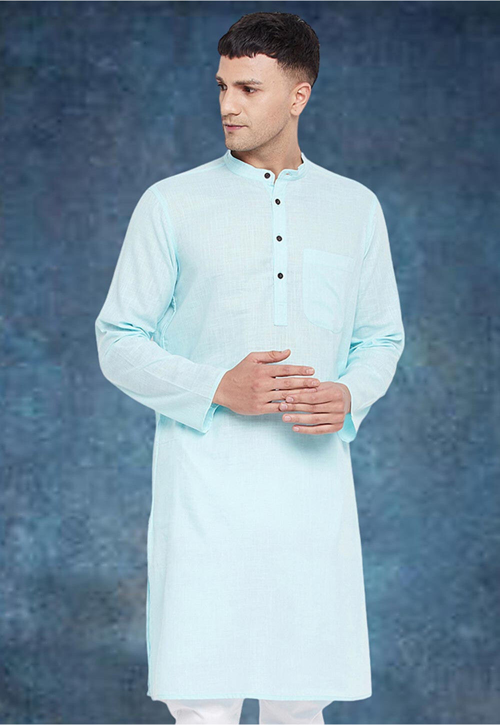 Buy Solid Color Pure Cotton Kurta in Light Blue Online : MAN393 - Utsav ...