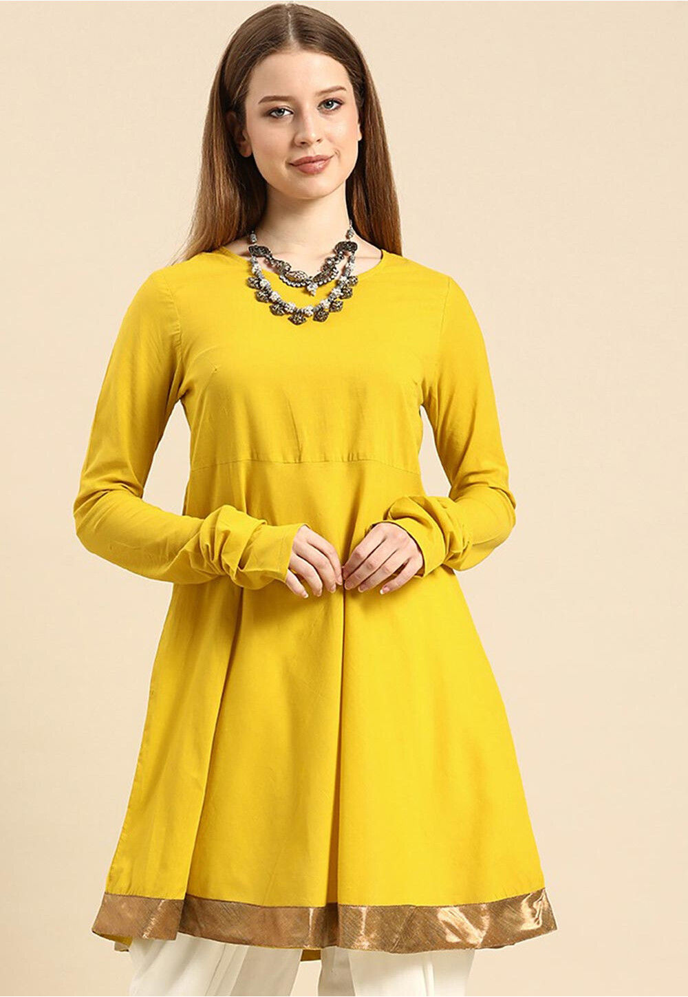 Buy Clickedia Womens and Girls Fully Stitched Bandhani Embroideried ALine  Kurti with Sequence Work with Sharara with gota Work Traditional Jaipuri  Kurti Sharara Set Yellow at Amazonin